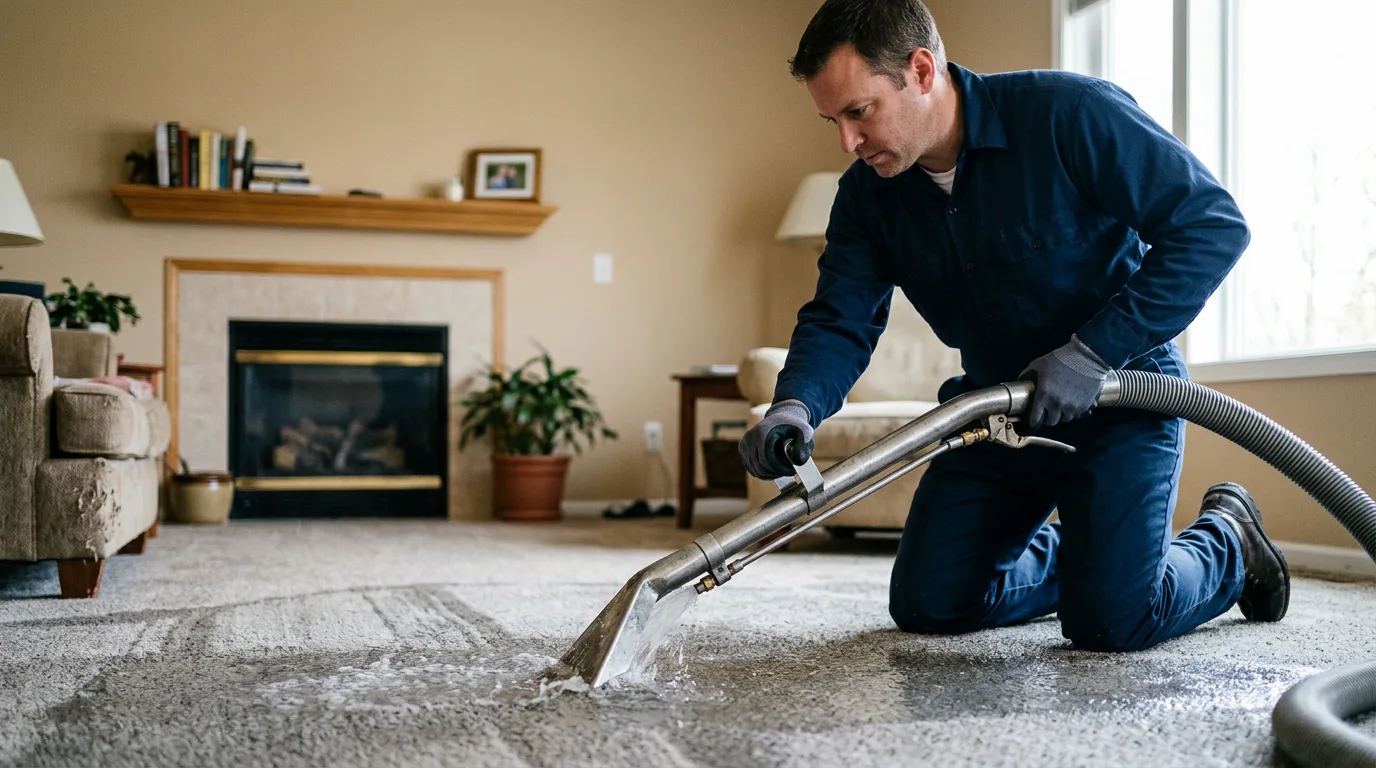 Water damage restoration technician working near Rosamond, IL